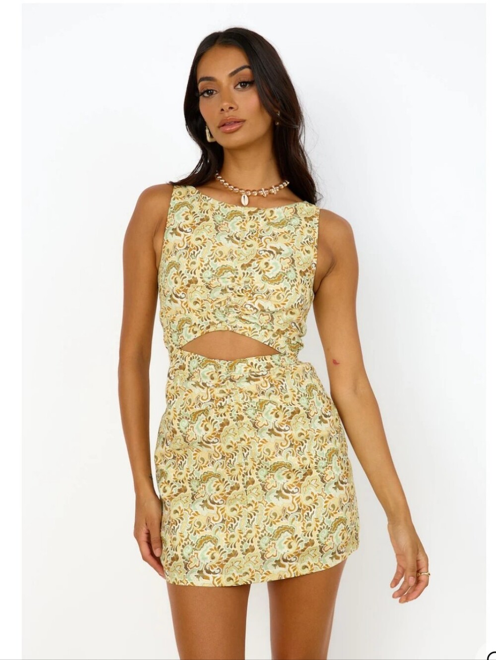 Charlie Holiday Harper Dress Forest Paisley Cutout Mini Linen Blend XS